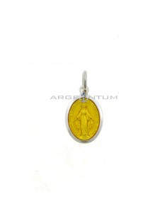 Ciondolo medaglia miracolosa 9x12mm con smalto giallo placcato oro bianco in argento 925