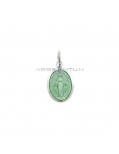 9x12mm Miraculous Medal Pendant with Green Enamel White Gold Plated in 925 Silver