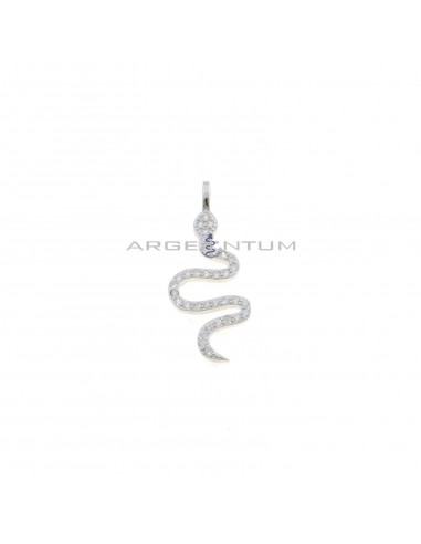 White zircon snake pendant white gold plated in 925 silver