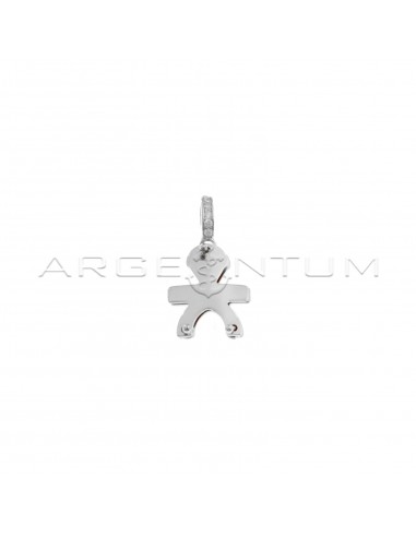 Double plate baby pendant with white zirconia counter-link in white gold plated 925 silver