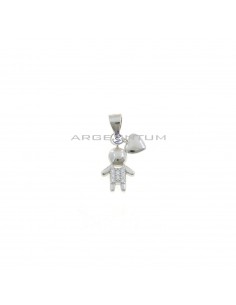 Pendant with white semi-zircon baby and white gold plated heart in 925 silver