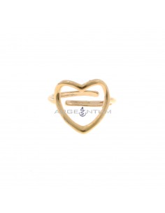 Rose gold plated adjustable ring with 14x14 mm wire curved heart in 925 silver