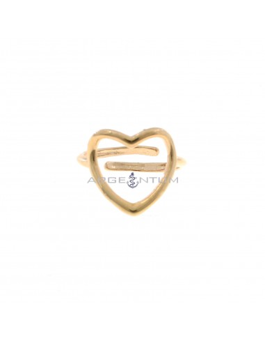 Anello regolabile placcato oro rosa con cuore curvo a filo 14x14 mm in argento 925