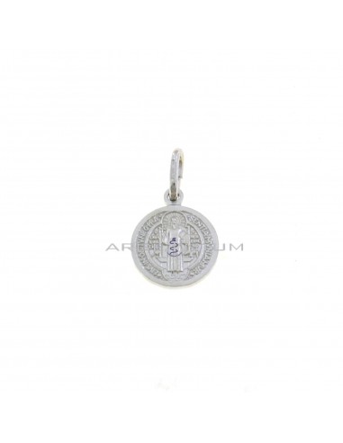 White gold plated Saint Benedict engraved plate pendant in 925 silver