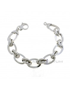 White gold plated square section oval chain link bracelet in 925 silver