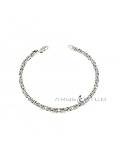 White gold plated square section double weave mesh bracelet in 925 silver