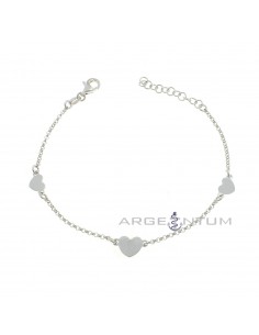 Rolo mesh bracelet with 3 white gold plated hearts in 925 silver
