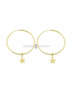 Tubular hoop earrings with ball through and pendant plate star with hidden clasp white gold plated 925 silver