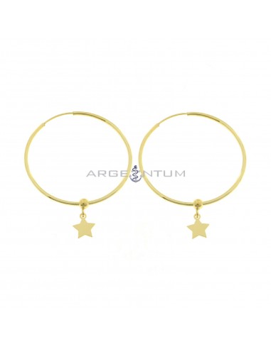 Tubular hoop earrings with ball through and pendant plate star with hidden clasp white gold plated 925 silver