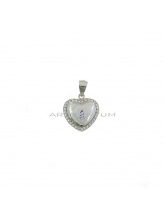 Rounded heart pendant in a white gold plated white zircon frame in 925 silver