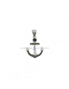 Black half-circle anchor pendant with black light point, white gold plated in 925 silver