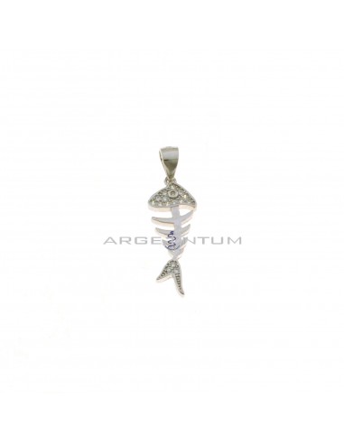 Bone pendant with white zircon head and tail and white gold plated openwork eye in 925 silver