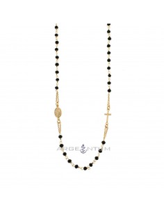 Collana del rosario a giro con pietre swarovski nere placcata oro rosa in argento 925