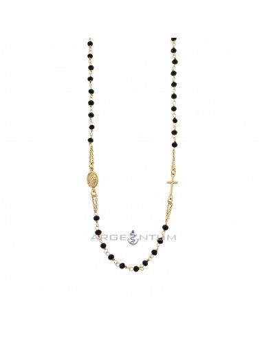 Round rosary necklace with black swarovski stones rose gold plated in 925 silver