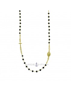 Round rosary necklace with black swarovski stones yellow gold plated in 925 silver