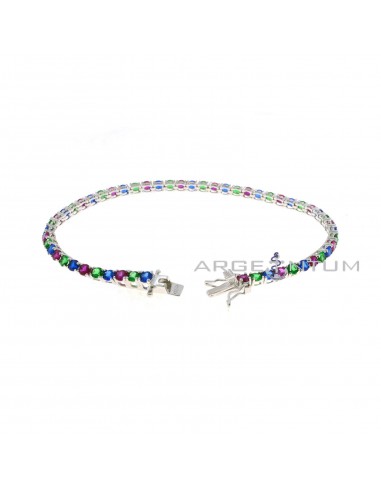 White gold plated tennis bracelet with 3 mm multicolor zircons in bright tones. in 925 silver