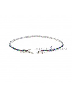 White gold plated tennis bracelet with multicolor zircons in bright tones of 2 mm. in 925 silver