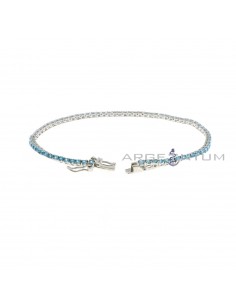 White gold plated tennis bracelet with 2 mm blue zircons in 925 silver