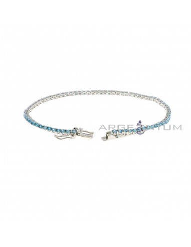 White gold plated tennis bracelet with 2 mm blue zircons in 925 silver