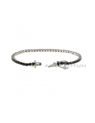Tennis bracelet with 4 mm black zircons plated white gold in 925 silver