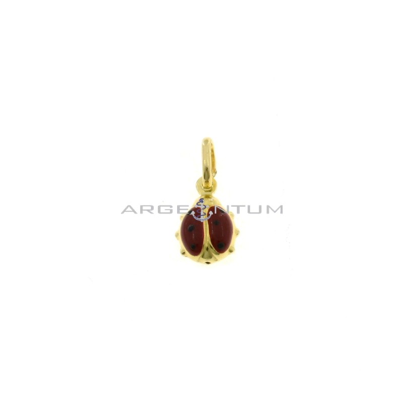 Enameled ladybug charm 14x9 mm yellow gold plated in 925 silver