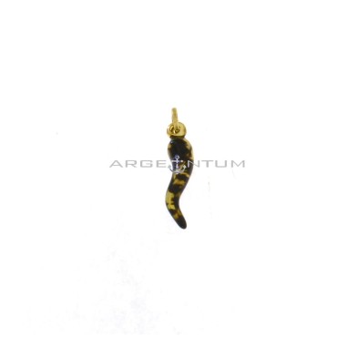 Horn pendant 6x22 mm enameled spotted yellow gold plated in 925 silver