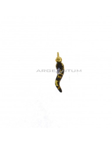 Horn pendant 6x22 mm enameled spotted yellow gold plated in 925 silver