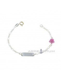 3 1 mesh bracelet with central plate and paired pink enameled side star in 925 silver