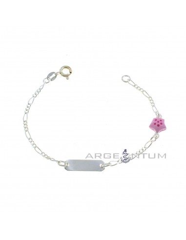 3 1 mesh bracelet with central plate and paired pink enameled side star in 925 silver