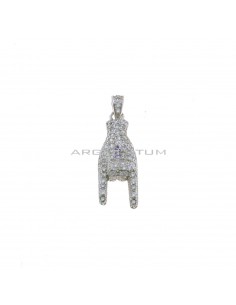 Rounded horns pendant in white zircons pave with white gold plated zirconia counter-link in 925 silver