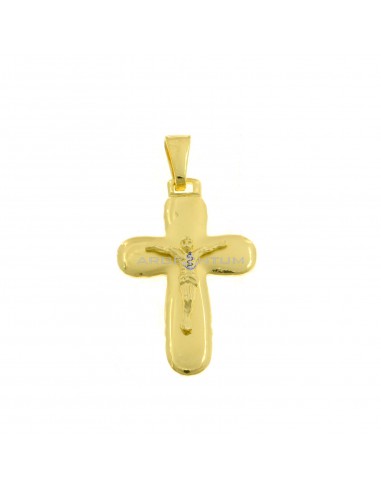 Ciondolo croce con dettaglio satinato e cristo microfuso placcato oro giallo in argento 925