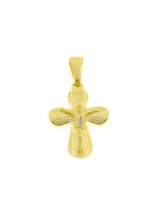 Cross pendant satin and engraved with the inscription "INRI" and cast Christ in yellow gold plated 925 silver