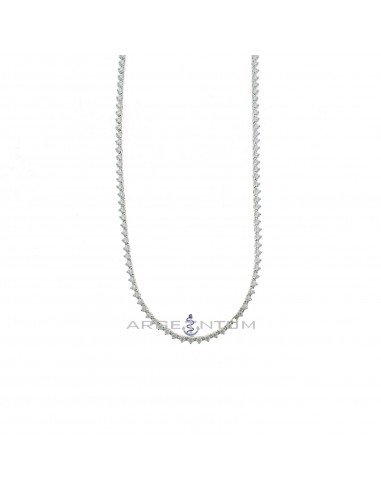Tennis necklace with white zircons of ø 2 mm with 3 jaws white gold plated in 925 silver