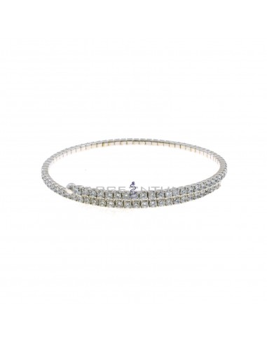 Rigid elastic bracelet with white zircons and white gold-plated spheres in 925 silver