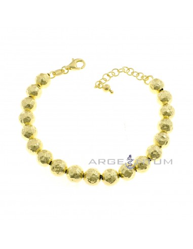 Yellow gold plated bracelet with hammered spheres ø 8 mm in 925 silver