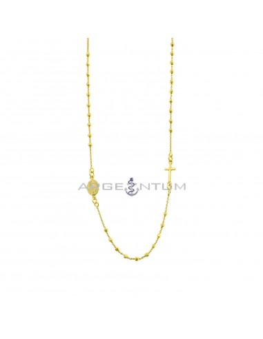 Yellow gold plated round rosary necklace with 2.5 mm faceted sphere. in 925 silver