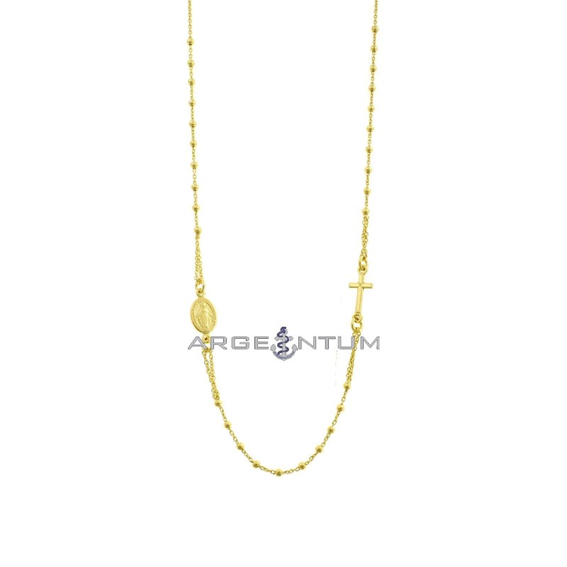 Yellow gold plated round rosary necklace with 2 mm smooth sphere. in 925 silver