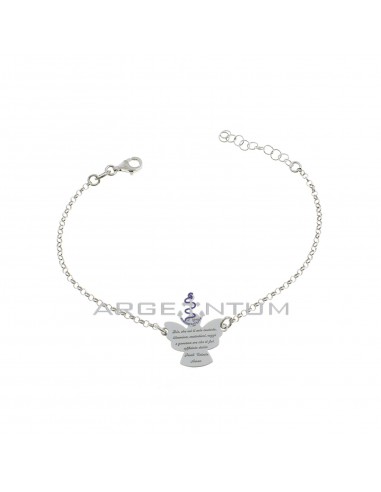 Rolo mesh bracelet with central plate angel with engraved "Angel of God" prayer white gold plated 925% silver