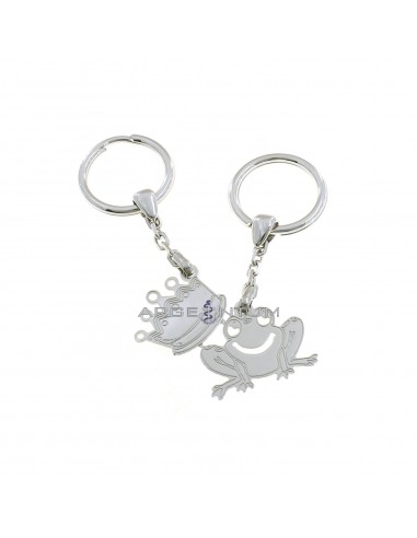 Divisible keychain frog prince pierced and engraved, forced link segment and white gold plated brisè hook in 925 silver