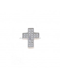 White gold plated cross pendant with white zircons and 925 silver through hole