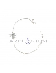 Rolo mesh bracelet with central semi-zircon angel with white gold plated pierced heart in 925 silver