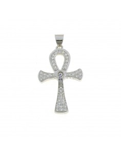 White zircon Nile cross pendant with white gold-plated central light point in 925 silver