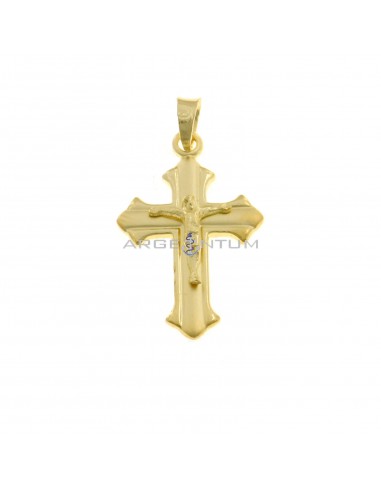 Satin and polished cross pendant with yellow gold plated cast Christ in 925 silver