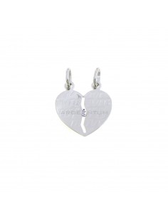 Divisible plate heart pendant with engraved "TVTB" writing white gold plated in 925 silver