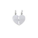 Divisible plate heart pendant with engraved "TVTB" writing white gold plated in 925 silver
