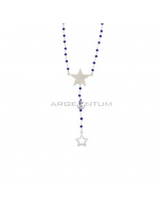 Blue swarovski link necklace with central plate star, pendant chain segment and white gold plated pendant plate star shape in 925 silver