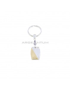 Keychain with forced link segment, engraved pendant plate with 750 ‰ gold insert and white gold plated brisée hook in 925 silver