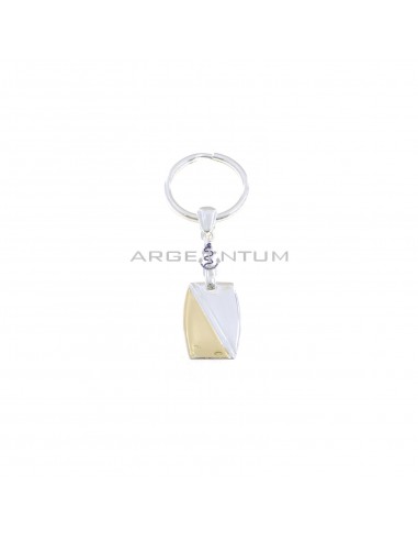 Keychain with forced link segment, engraved pendant plate with 750 ‰ gold insert and white gold plated brisée hook in 925 silver