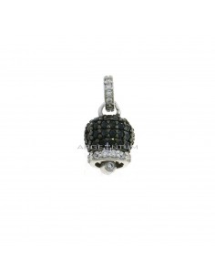 Bell charm 9.5x9.5 mm. white gold plated with black zircons and round zirconia counter-link in 925 silver