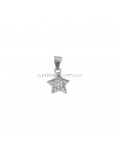 Ciondolo stella a pavè di zirconi bianchi con bordo lucido placcato oro bianco in argento 925